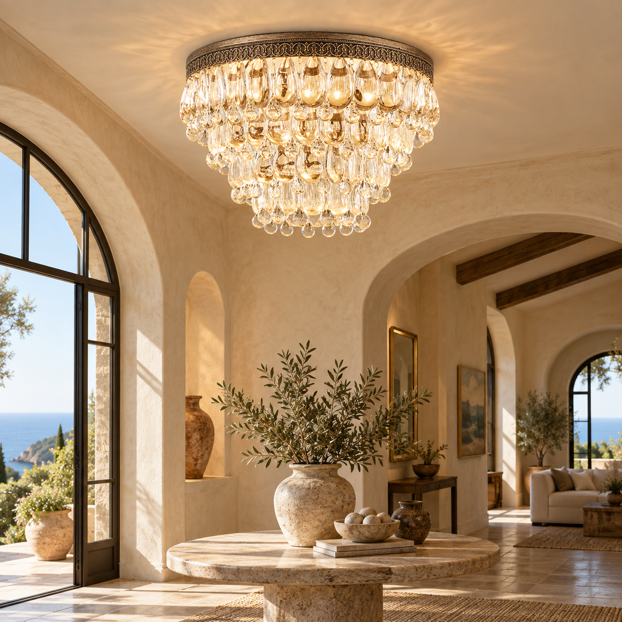 Ivoreneron raindrop crystal ceiling light for foyer hallway and residential interiors