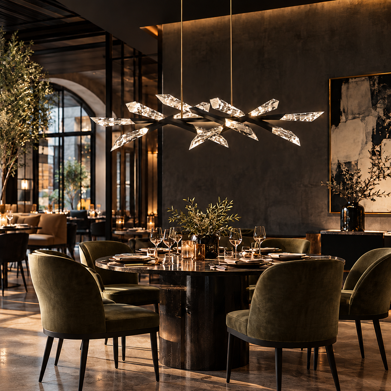Davenessa rectangular natural quartz chandelier with brass-finished steel and clear crystal elements