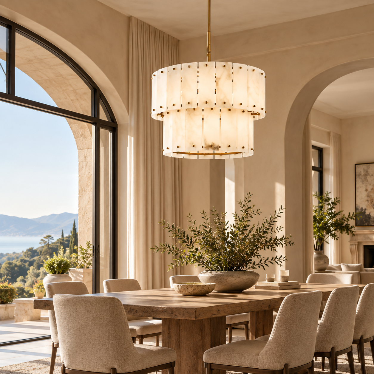 Custom alabaster tiered chandelier for residential project