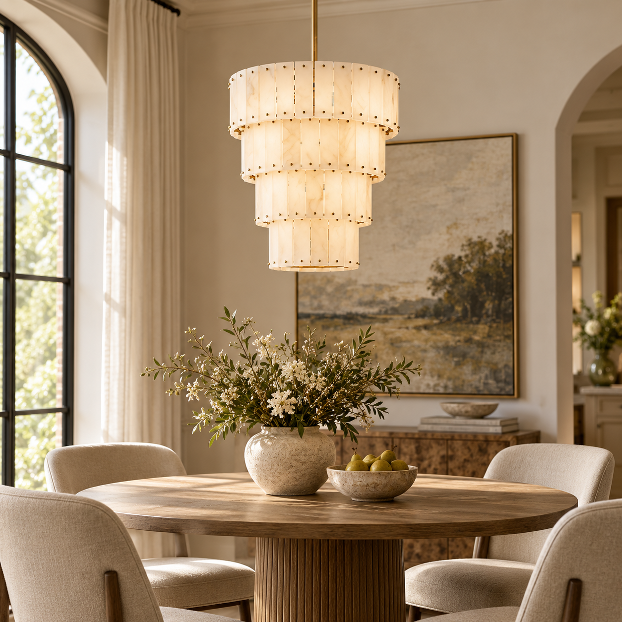Feranon brass and alabaster tiered chandelier GAW-LT-0006