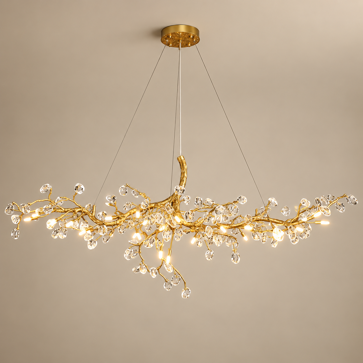 Levarenvale handcrafted crystal branch chandelier with natural selenite details