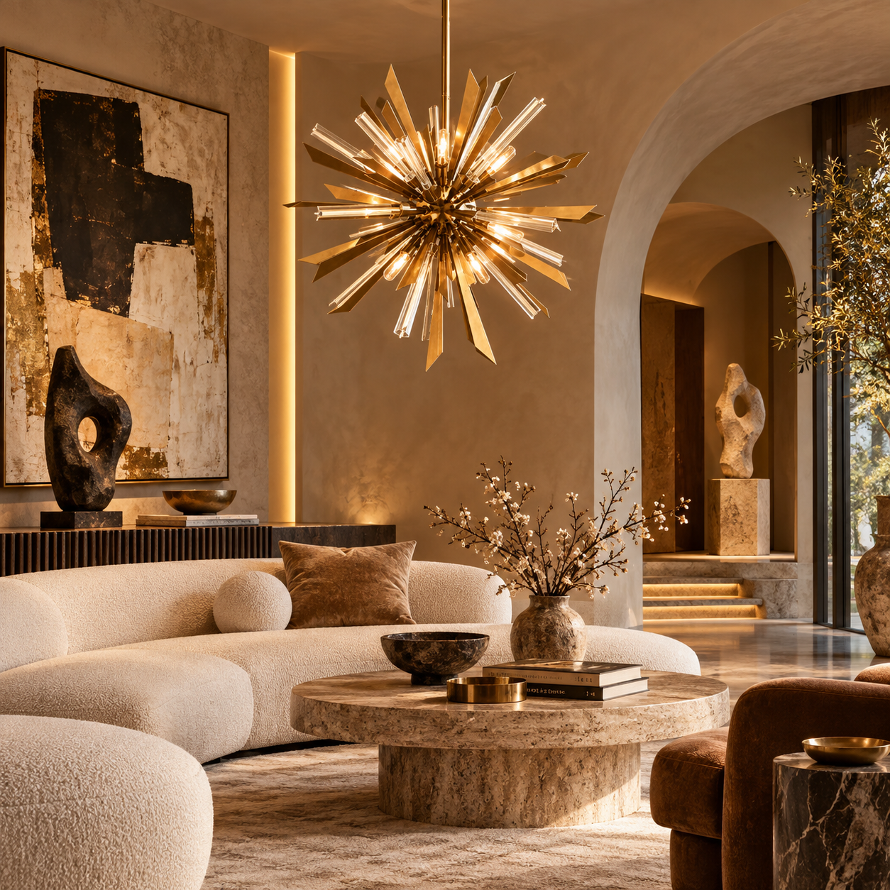 Morianidge luxury crystal chandelier installed above a modern dining room table