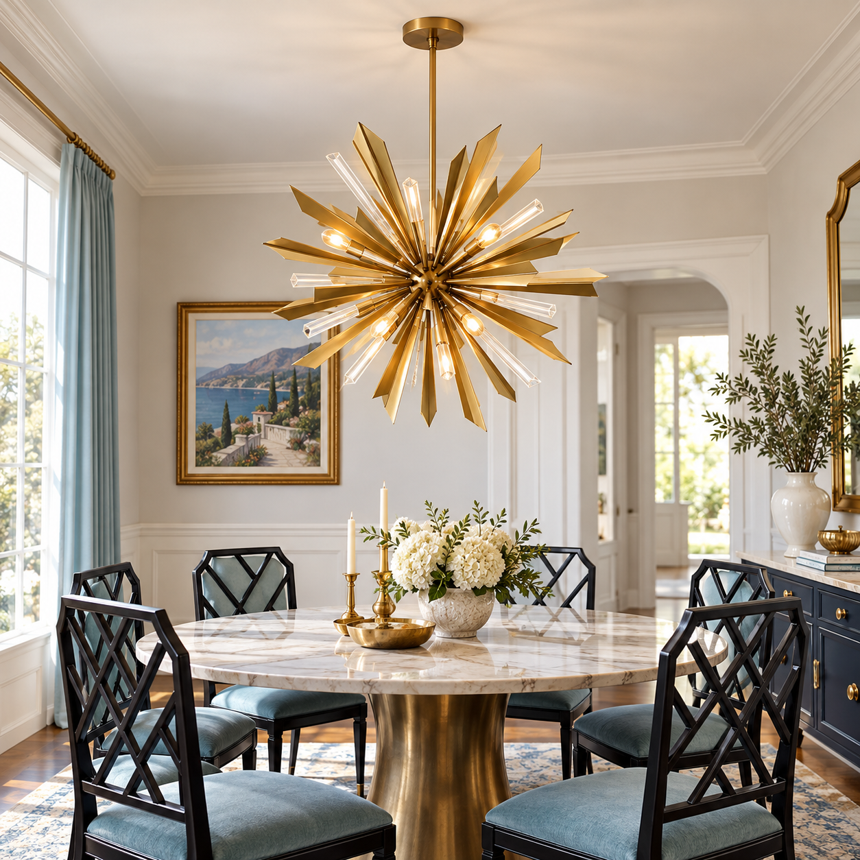 Morianidge crystal starburst chandelier for villa foyer and high-end interior projects
