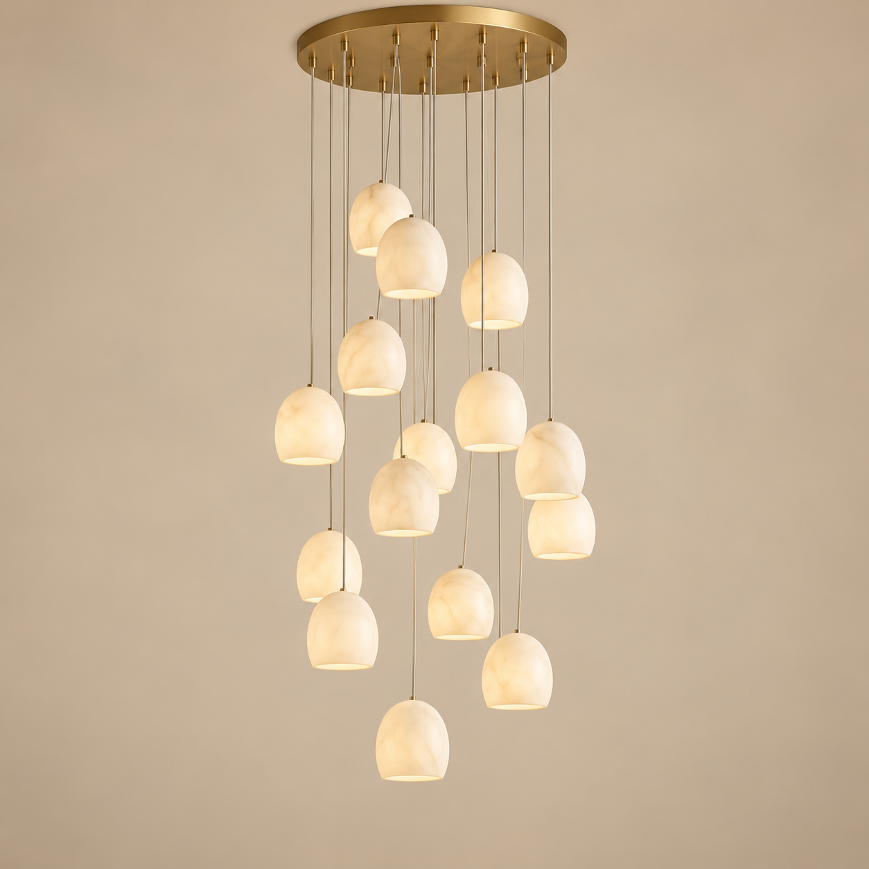 Noreniridge 15-light round custom alabaster chandelier with adjustable cables