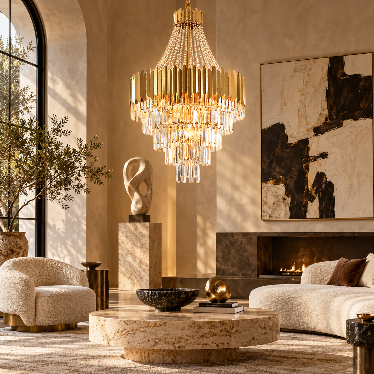 Pevrandore modern gold crystal chandelier for villa dining room and hospitality interiors