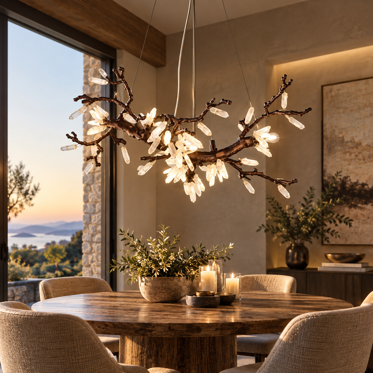Fresenon custom branch chandelier in luxury dining room