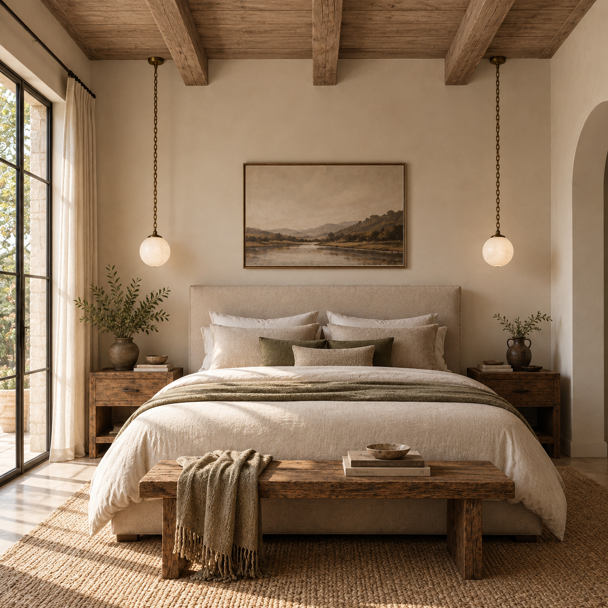 Alabaster globe pendant lights in modern villa bedroom