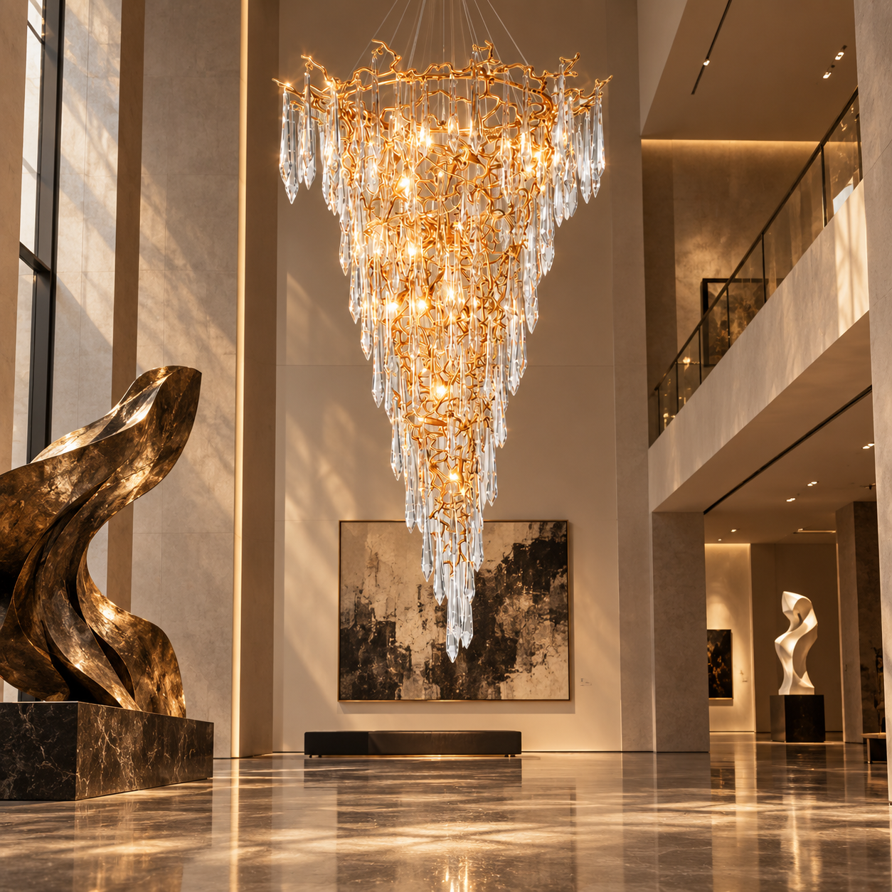 Redanessa large crystal chandelier with silver finish for hotel lobby and hospitality interiors