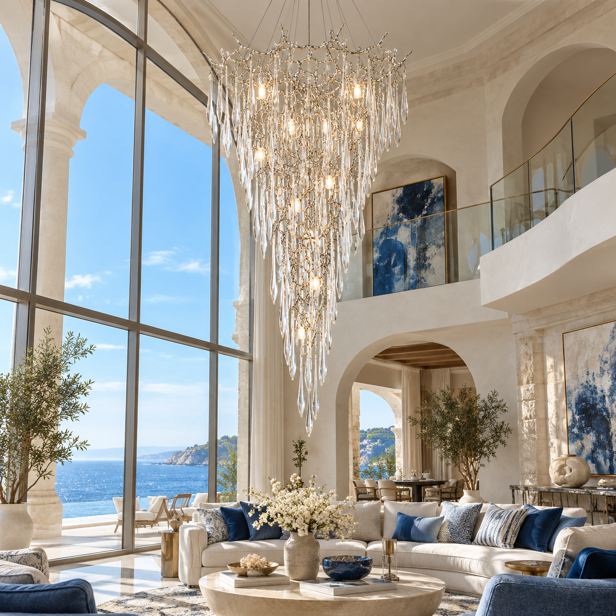 Redanessa Cascading Crystal Chandelier with sculptural copper branches and K9 crystal drops