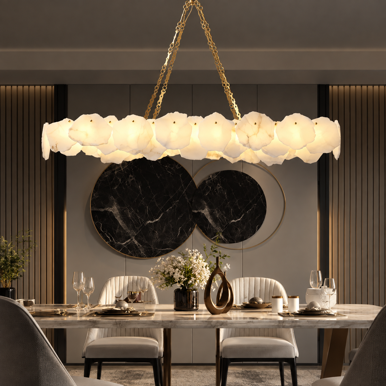 Weldenial Alabaster Chandelier with Natural Stone Panels