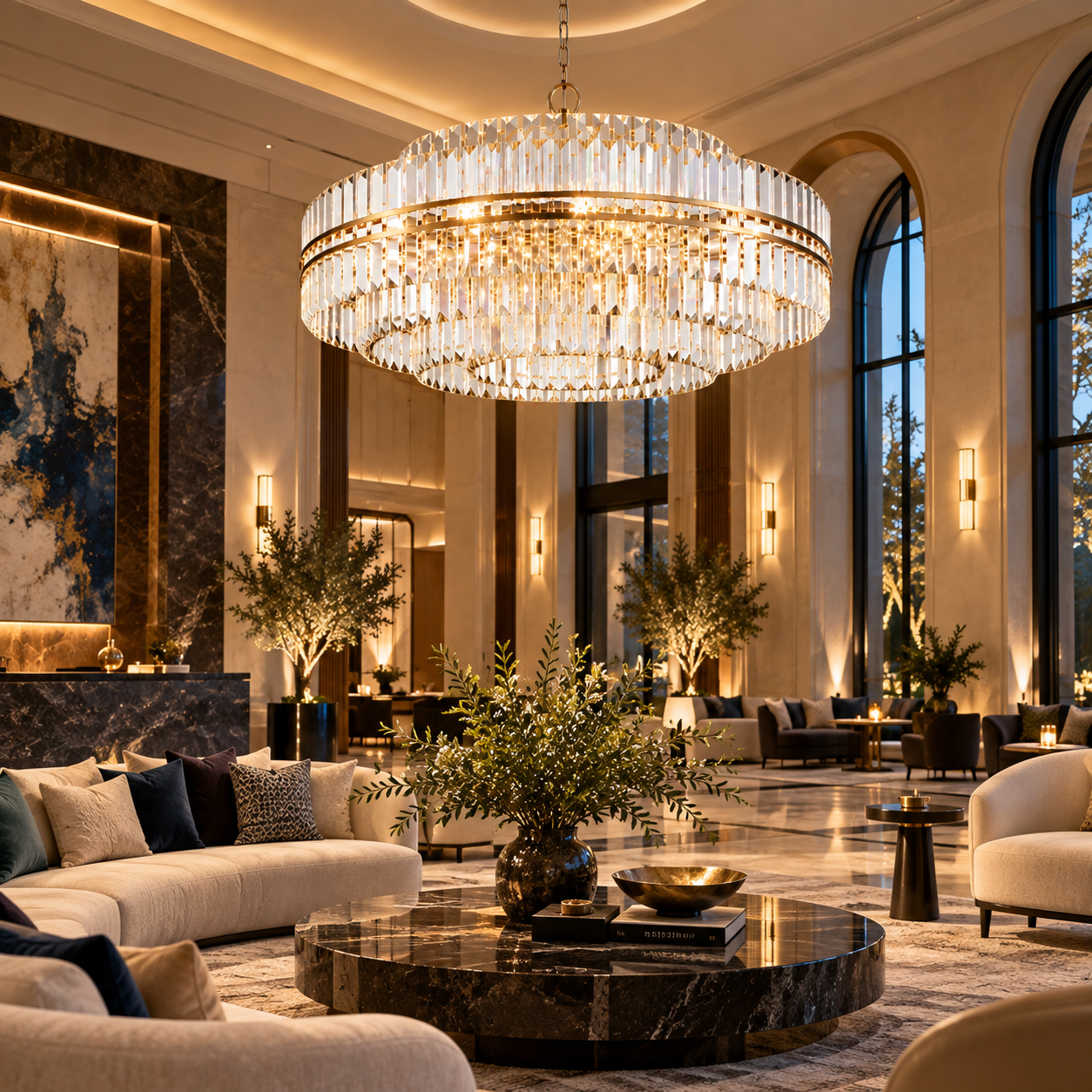 Yvarenenne Faceted Crystal Chandelier with layered circular crystal tiers