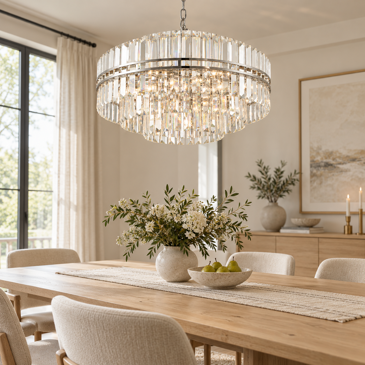 Yvarenenne Round Crystal Chandelier in a luxury interior setting